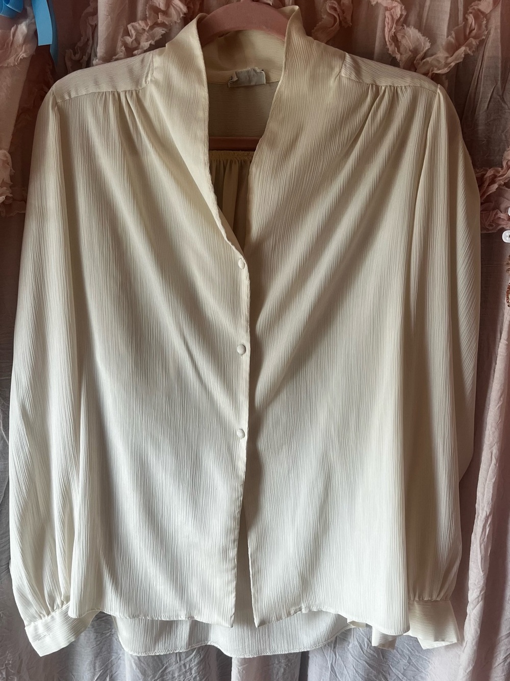 Vintage Campus Casuals Cream Button-Front Blouse 70’s 80’s